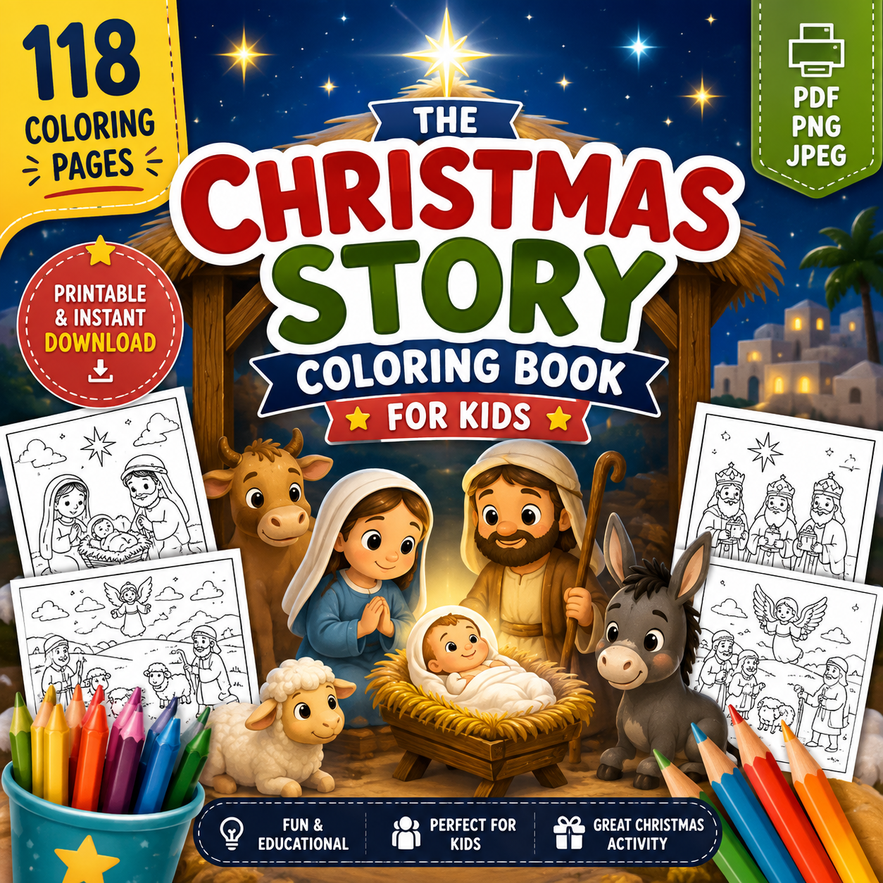 The Christmas Story Coloring Book for Kids โ 118 Printable Christmas Coloring Pages