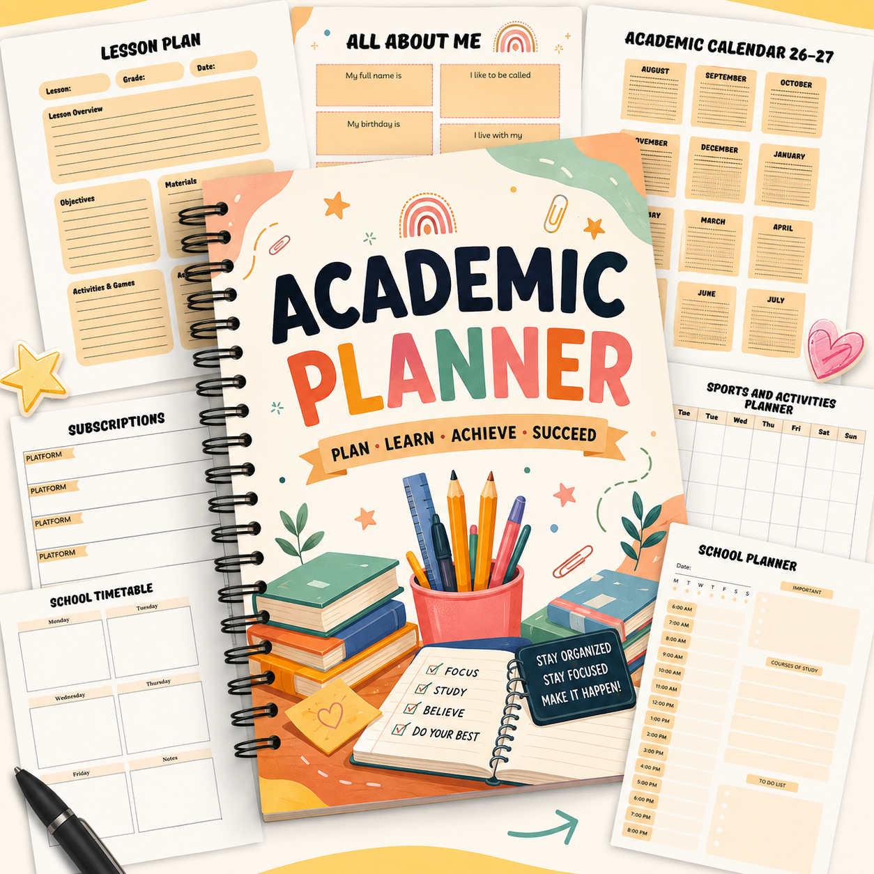 Academic Planner for Students | Back to School Student Planner, Assignment Tracker & School Organization