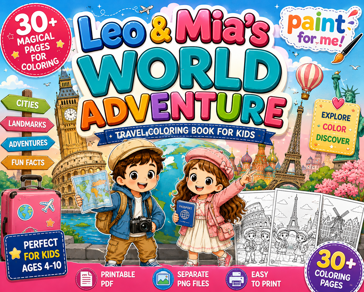 π Leo & Mia's World Adventure β Travel Coloring Book for Kids