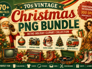 70s Christmas Vintage PNG Bundle – Retro Holiday Clipart Collection 🎄✨