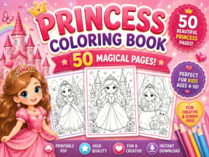 My Magical Princess Coloring Book – 50 Pages